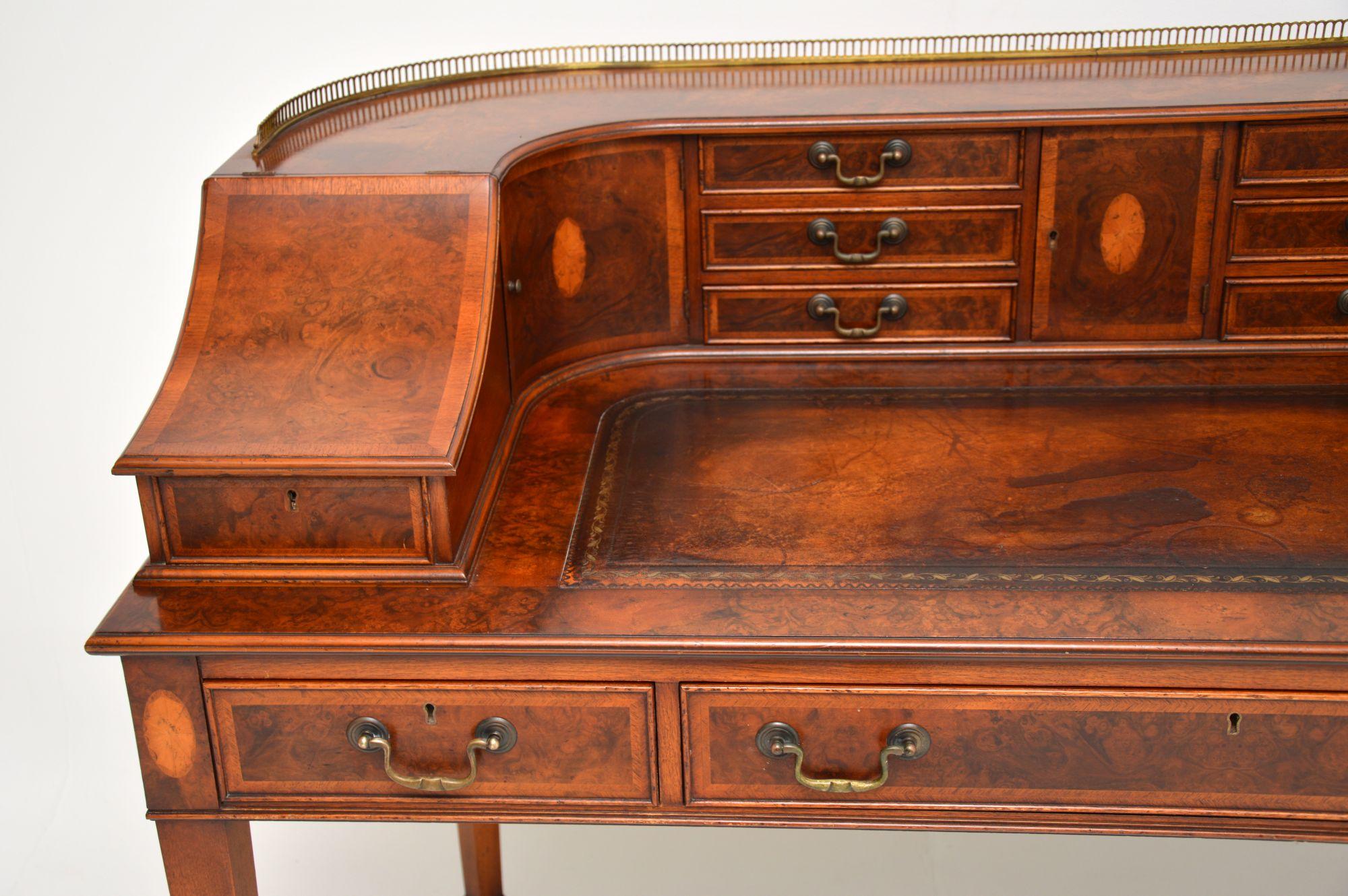 English Antique Burr Walnut Carlton House Desk