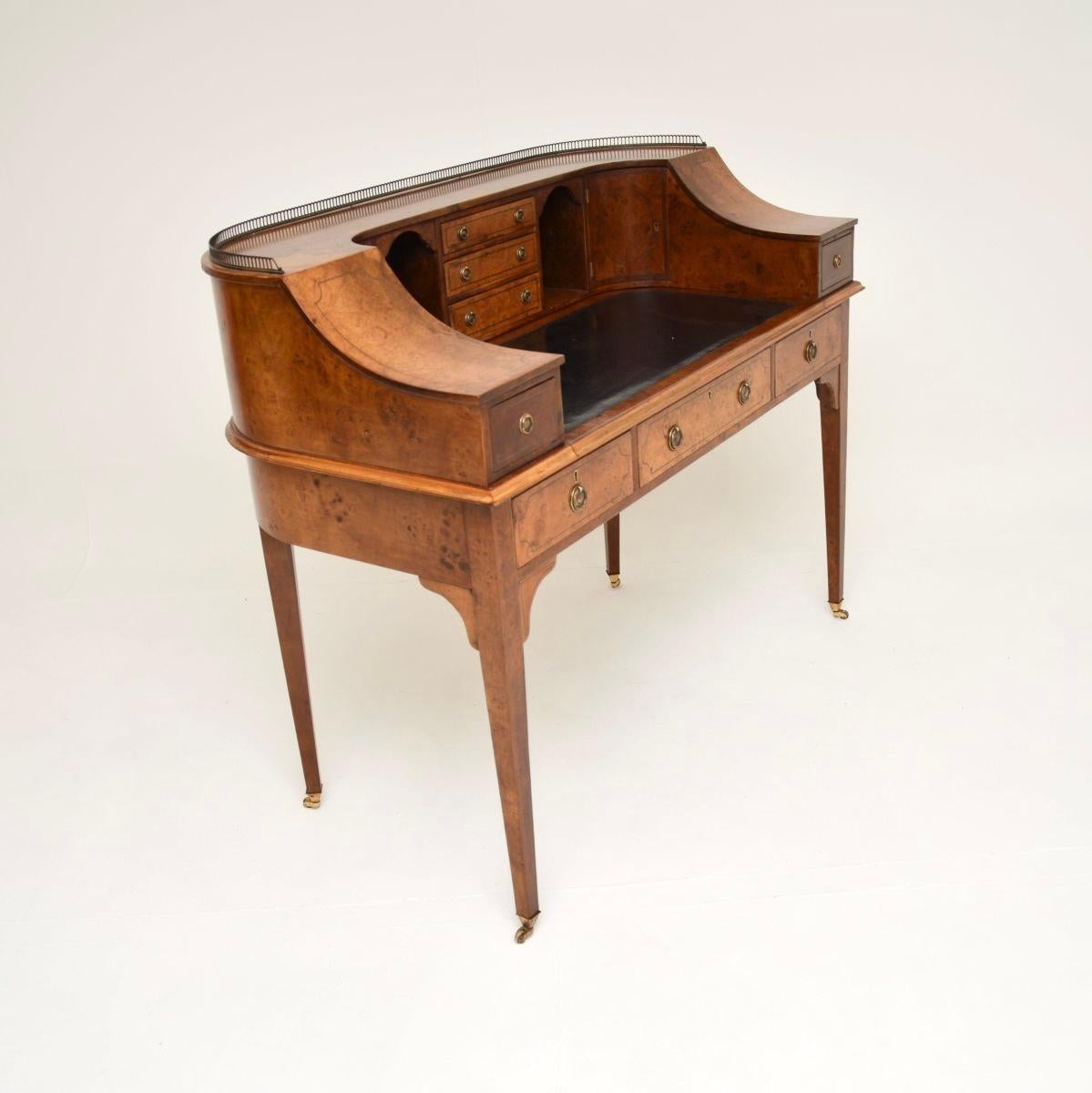 British Antique Burr Walnut Carlton House Desk For Sale