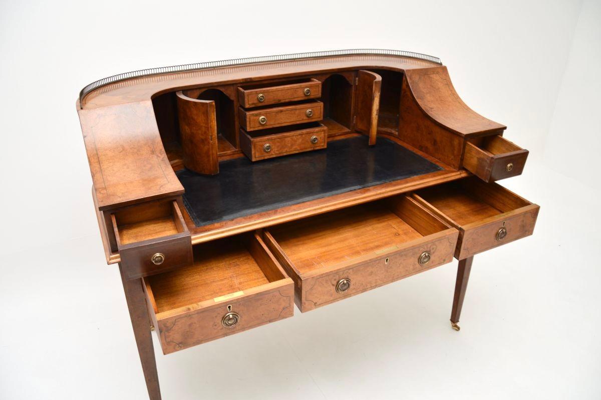 Leather Antique Burr Walnut Carlton House Desk For Sale