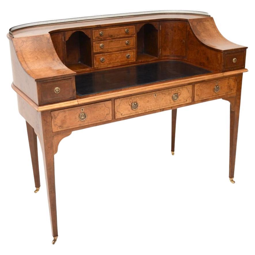 Antique Burr Walnut Carlton House Desk For Sale