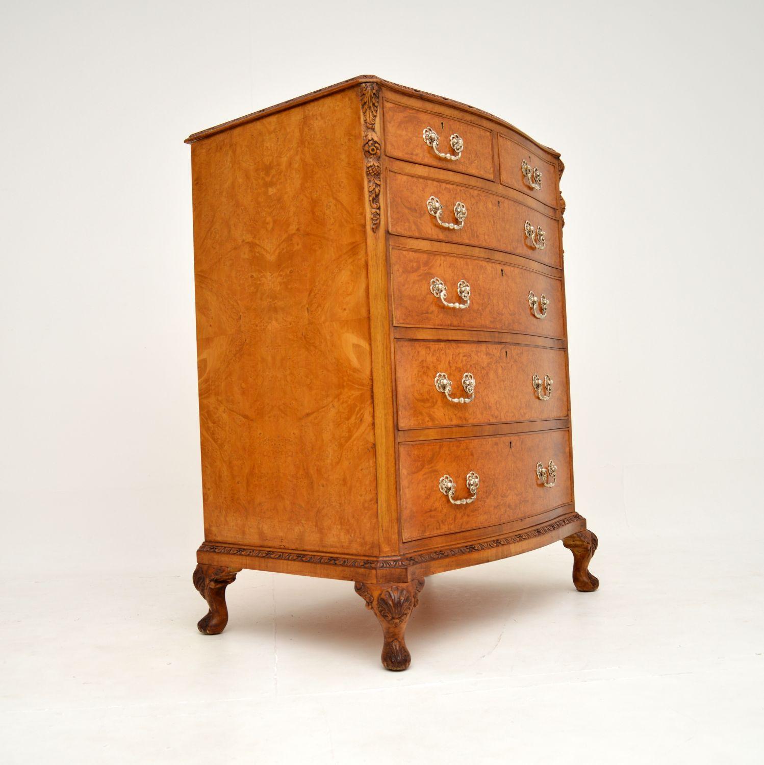 Queen Anne Antique Burr Walnut Chest of Drawers For Sale
