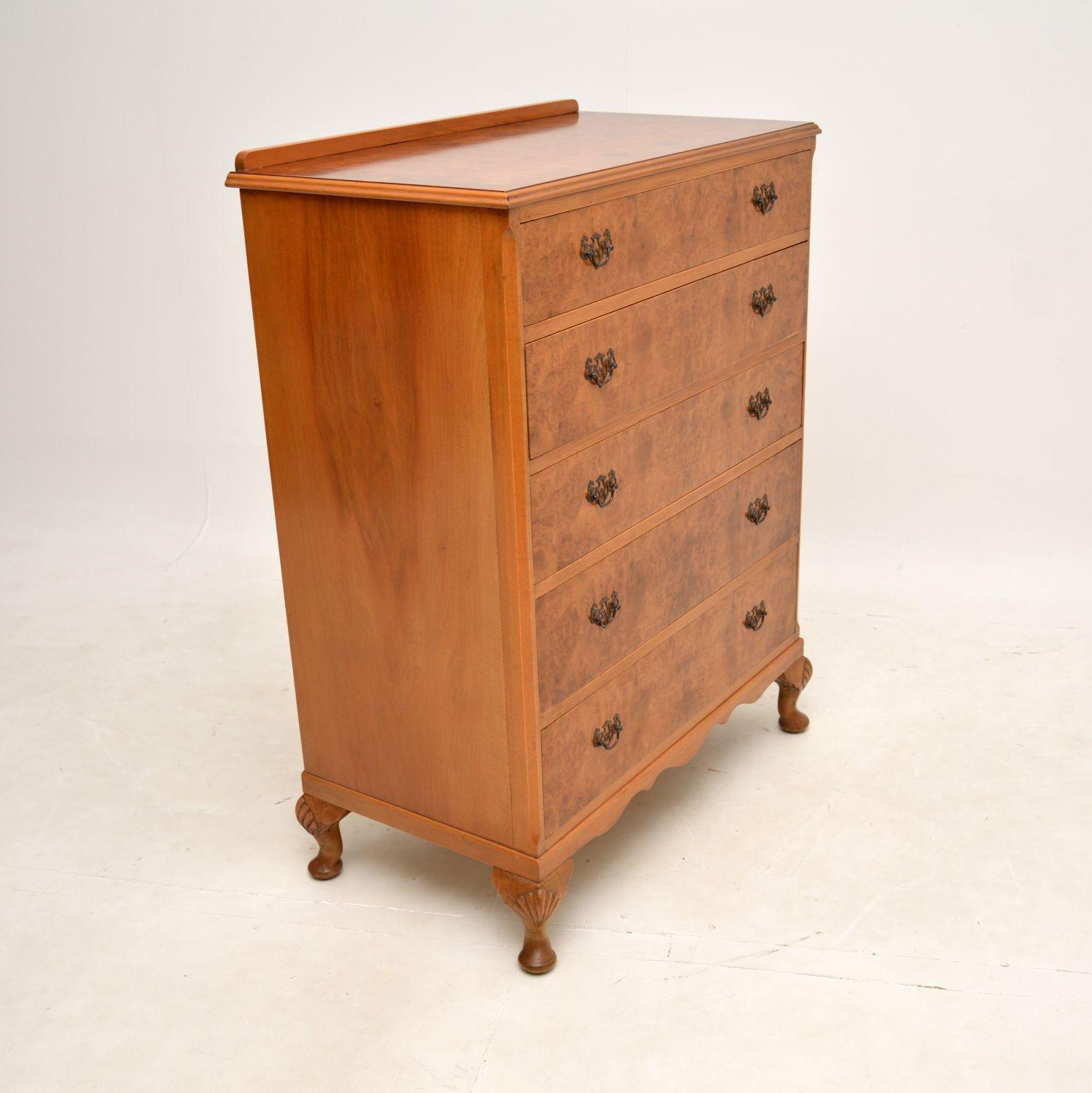 Queen Anne Antique Burr Walnut Chest of Drawers For Sale