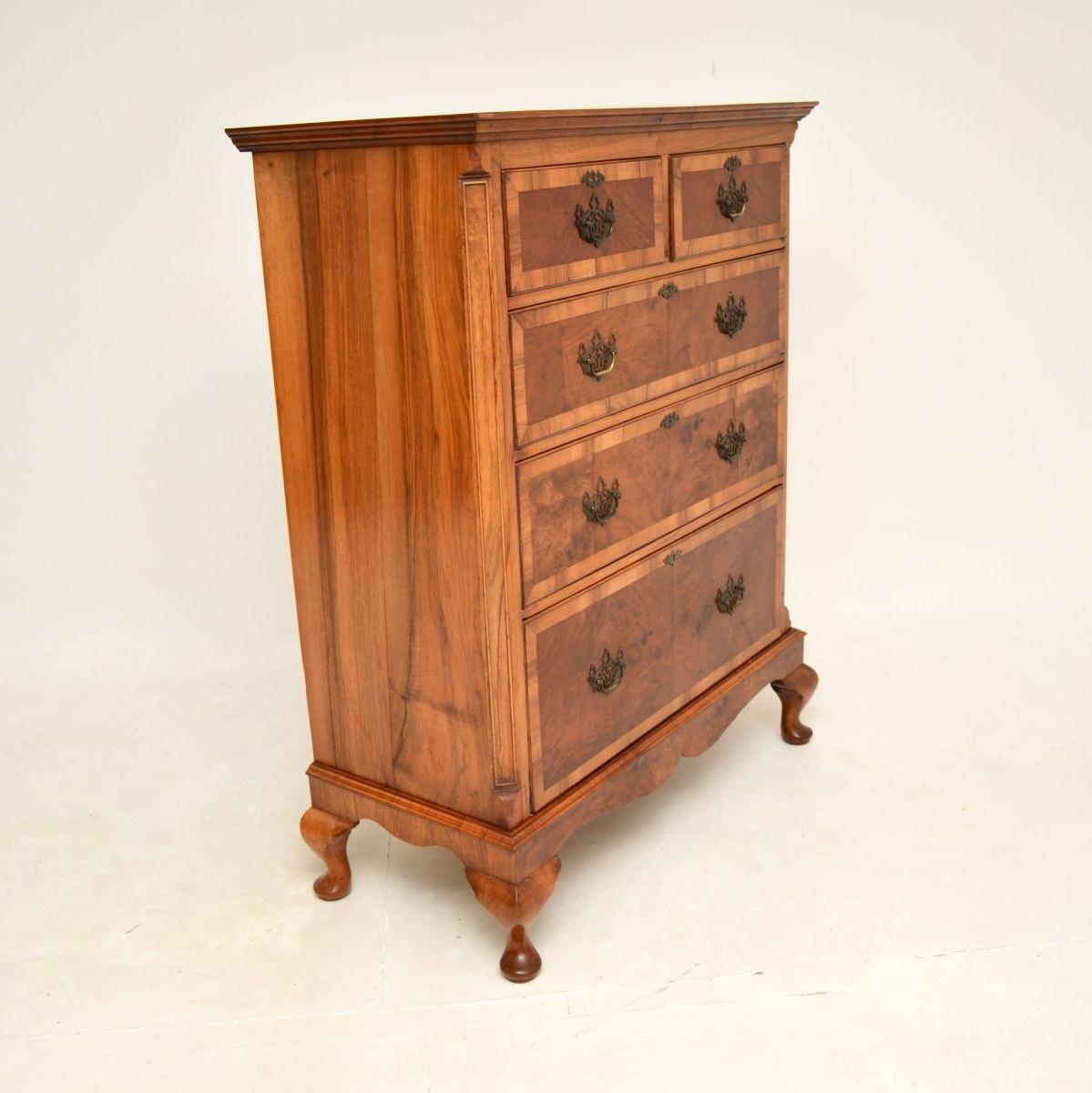 British Antique Burr Walnut Chest of Drawers For Sale
