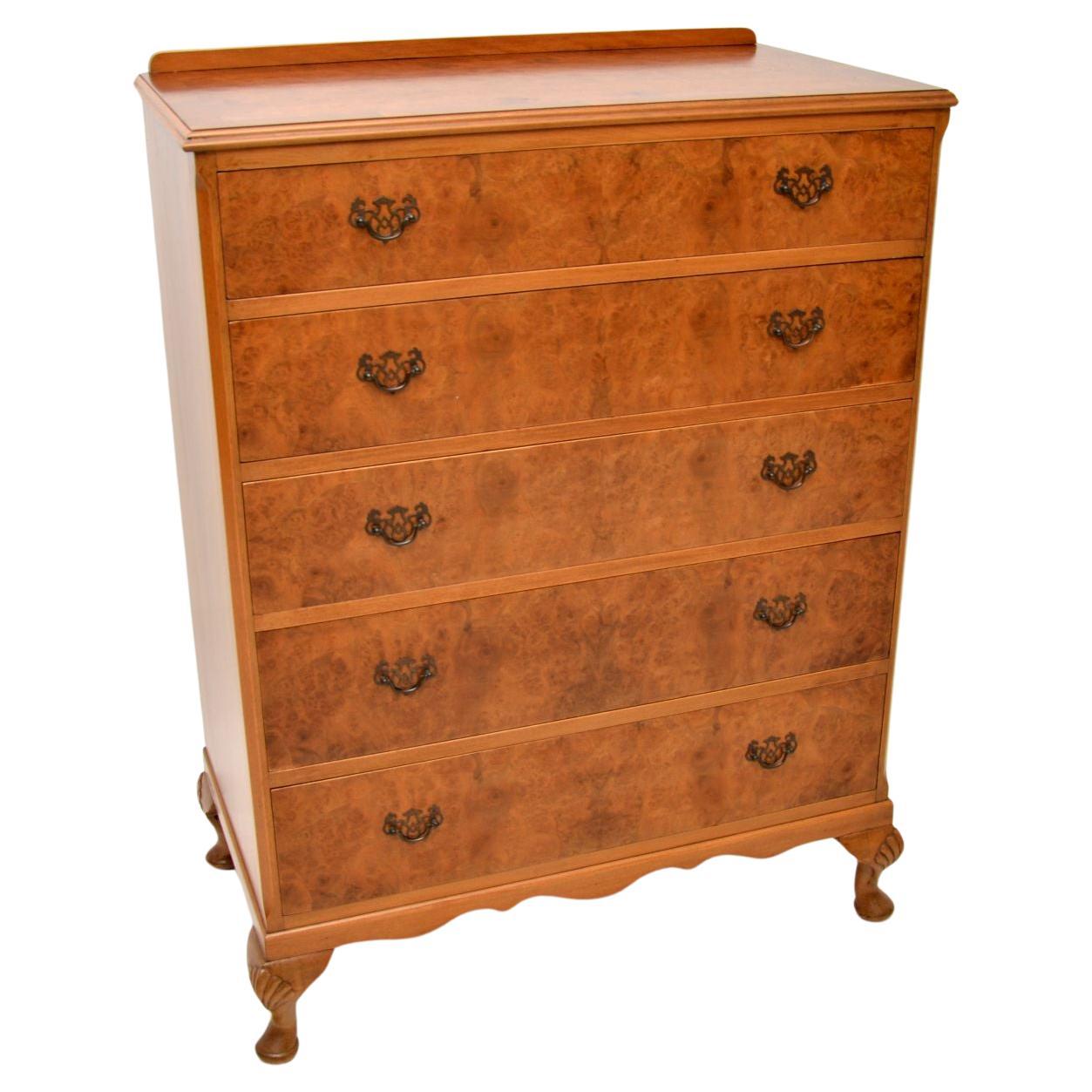 Antique Burr Walnut Chest of Drawers For Sale