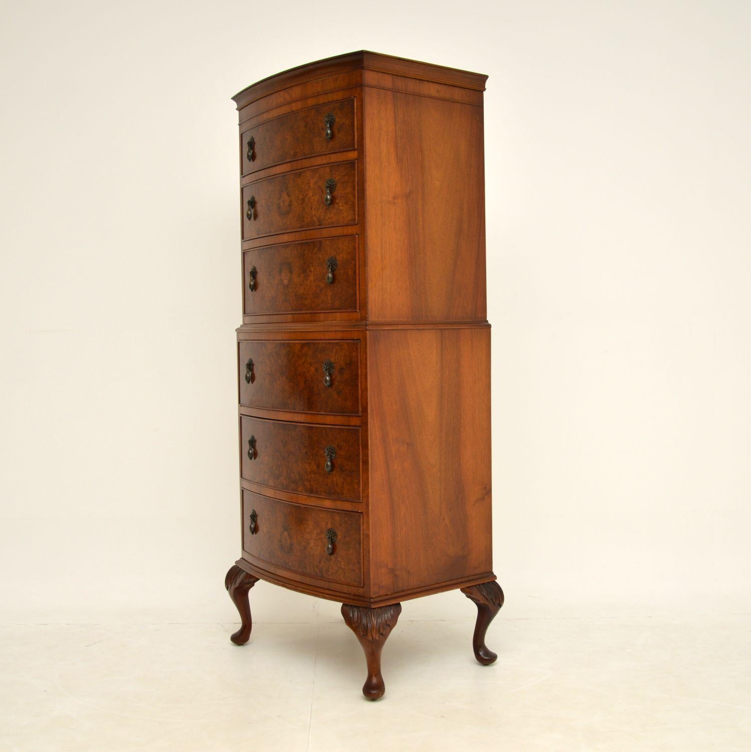 Antique Burr Walnut Chest on Chest of Drawers 4