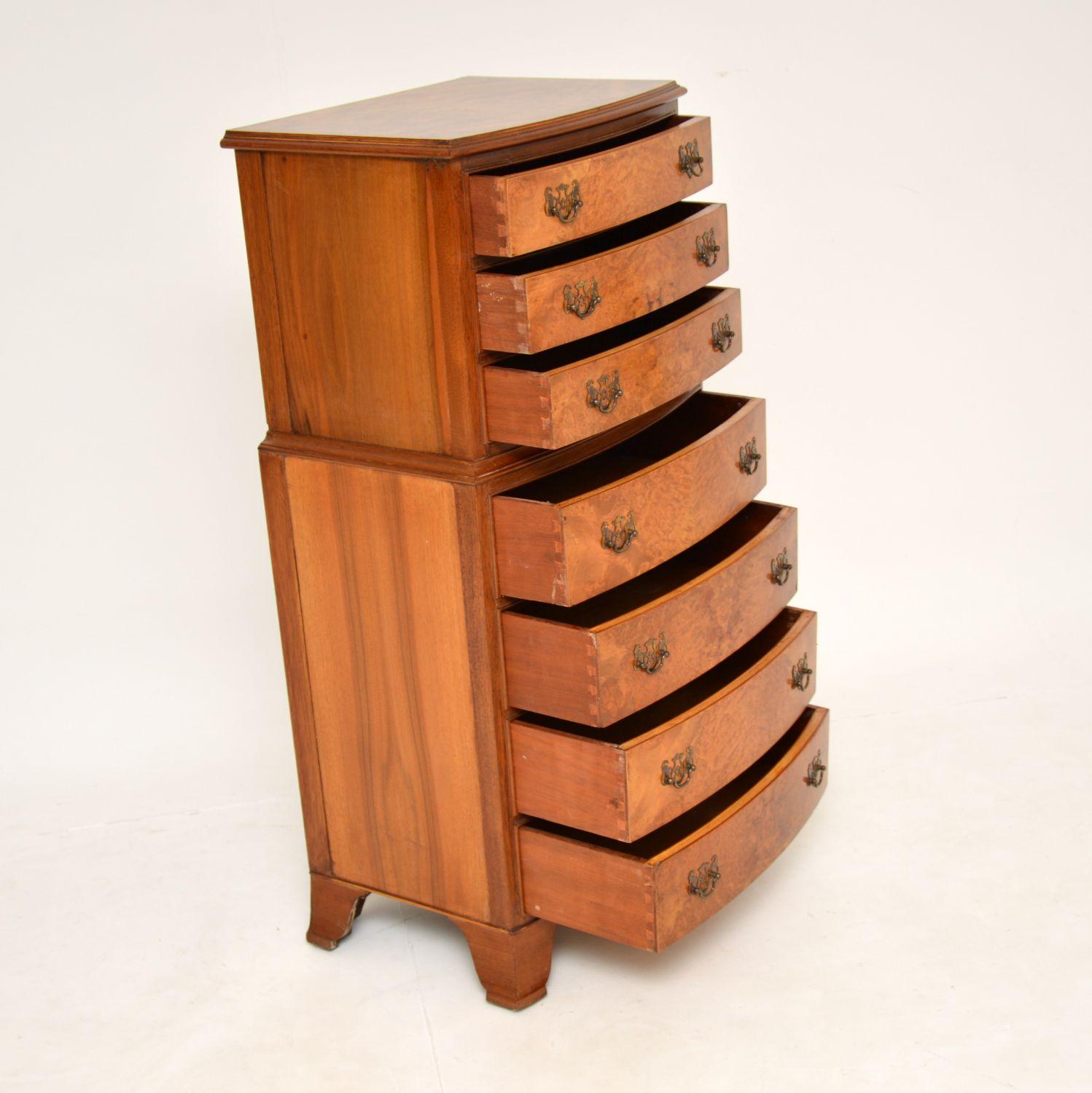 20th Century Antique Burr Walnut Chest on Chest of Drawers