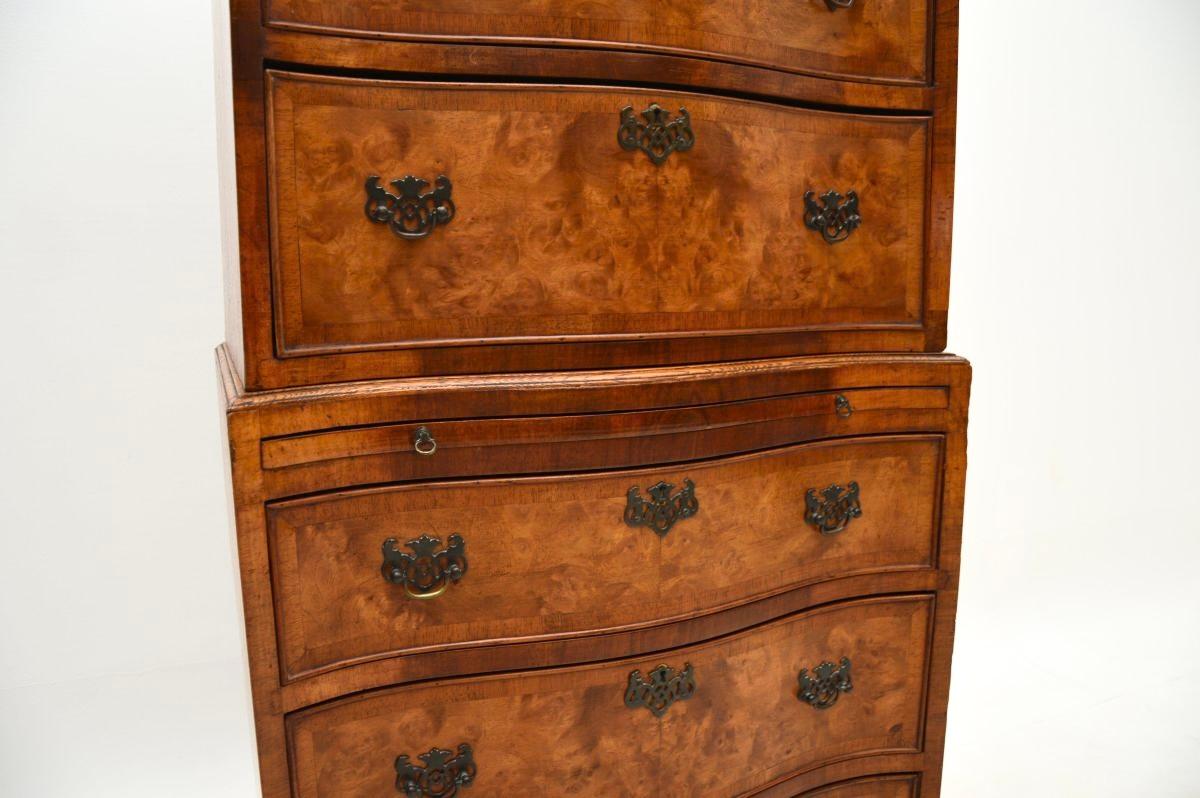 Antique Burr Walnut Chest on Chest of Drawers For Sale 4
