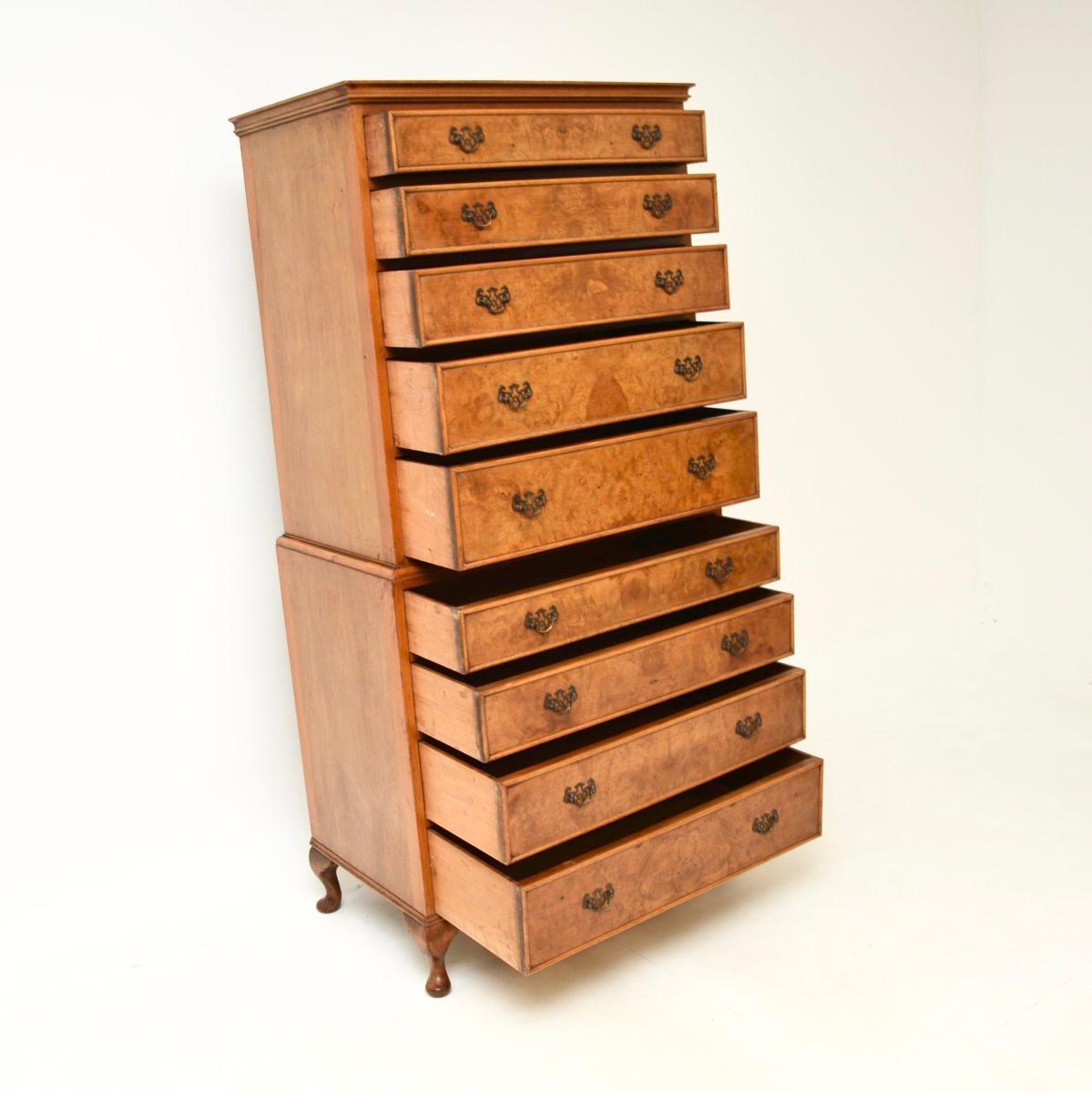 Britannique Coffre ancien en ronce de noyer sur commode en vente