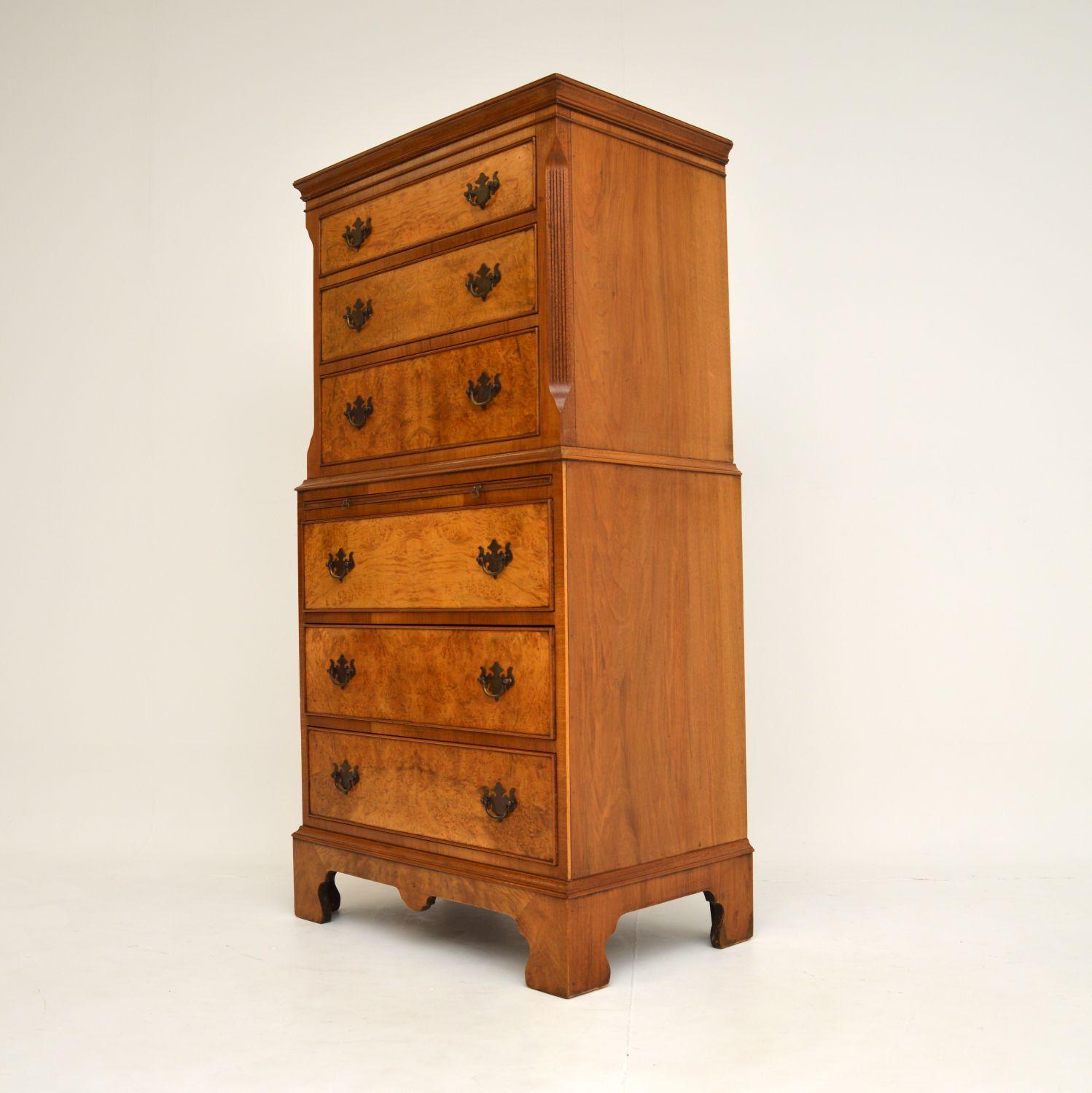 English Antique Burr Walnut Chest on Chest of Drawers