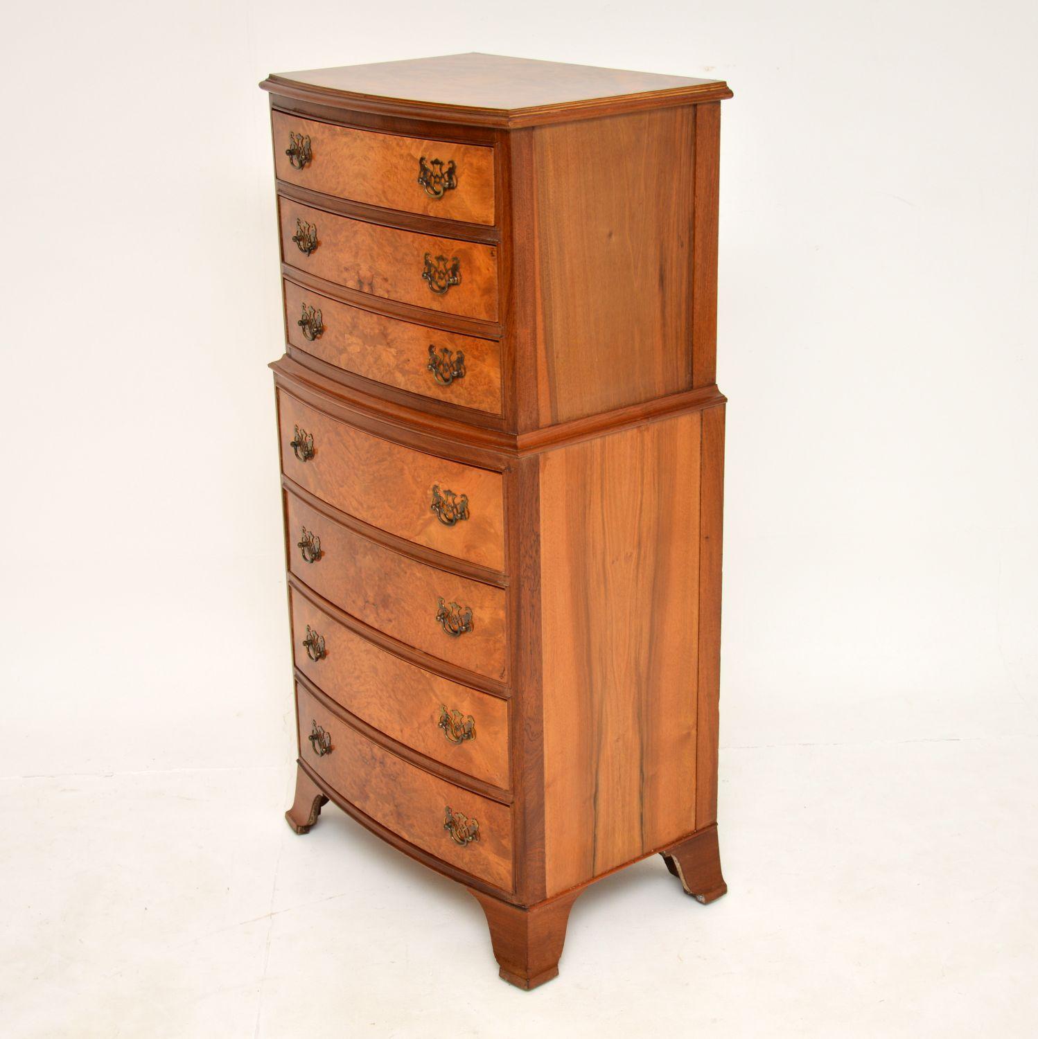Antique Burr Walnut Chest on Chest of Drawers In Good Condition In London, GB