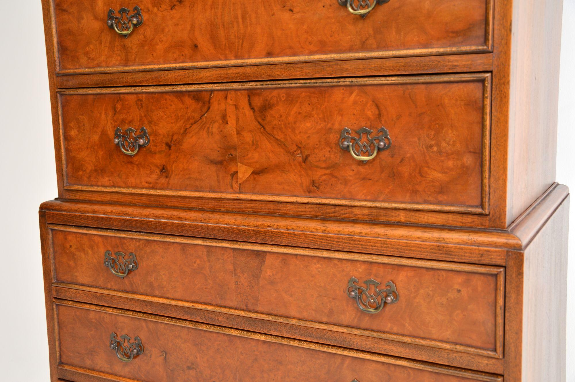 20th Century Antique Burr Walnut Chest on Chest of Drawers
