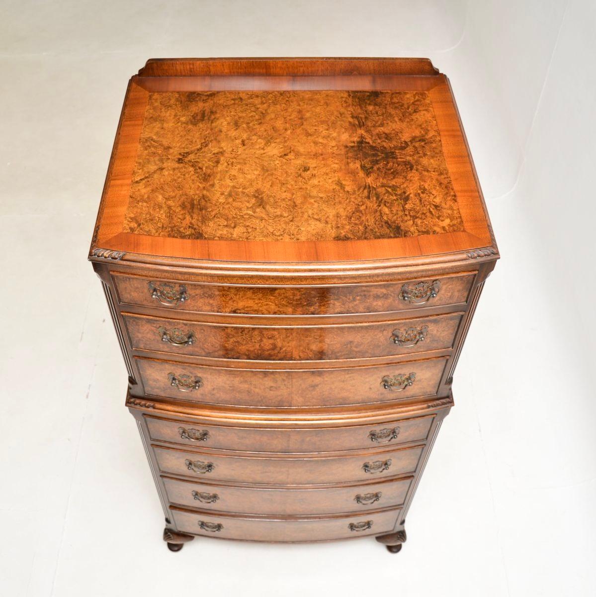 Mid-20th Century Antique Burr Walnut Chest on Chest of Drawers