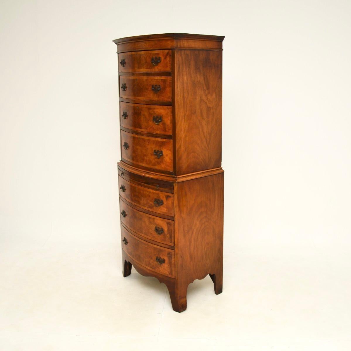 Late 19th Century Antique Burr Walnut Chest on Chest of Drawers For Sale