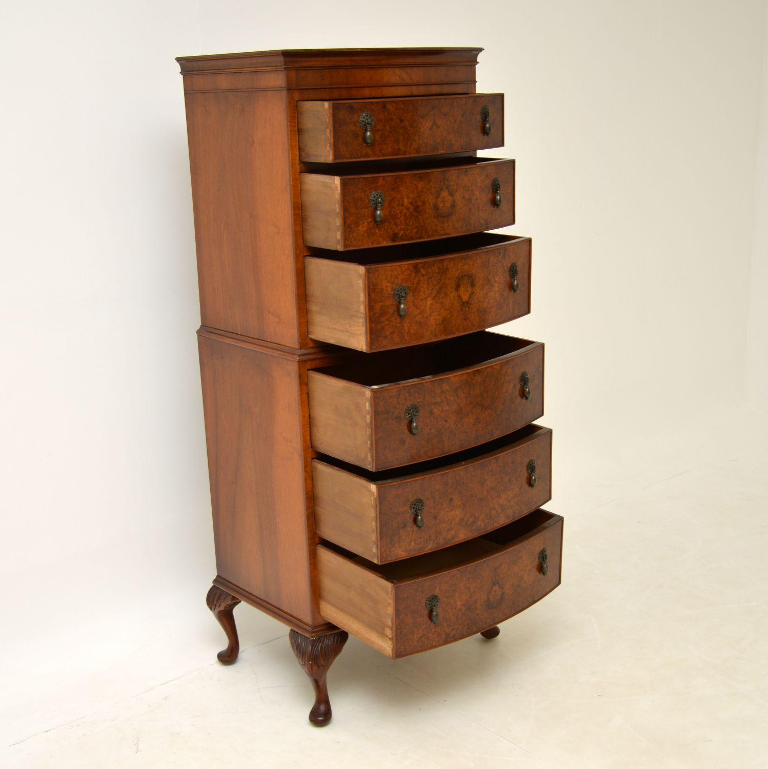 Antique Burr Walnut Chest on Chest of Drawers 1