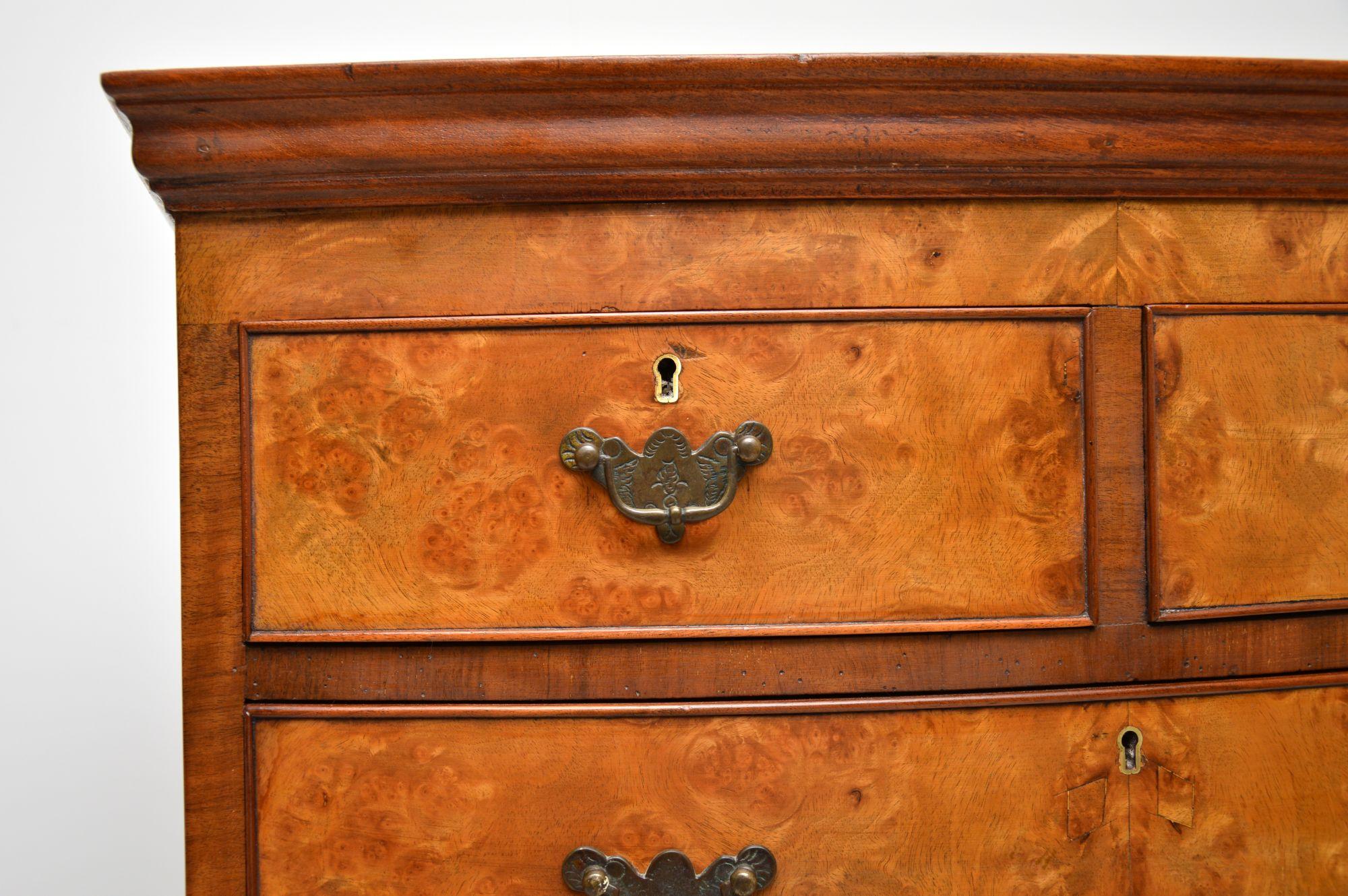Antique Burr Walnut Chest on Chest of Drawers For Sale 1
