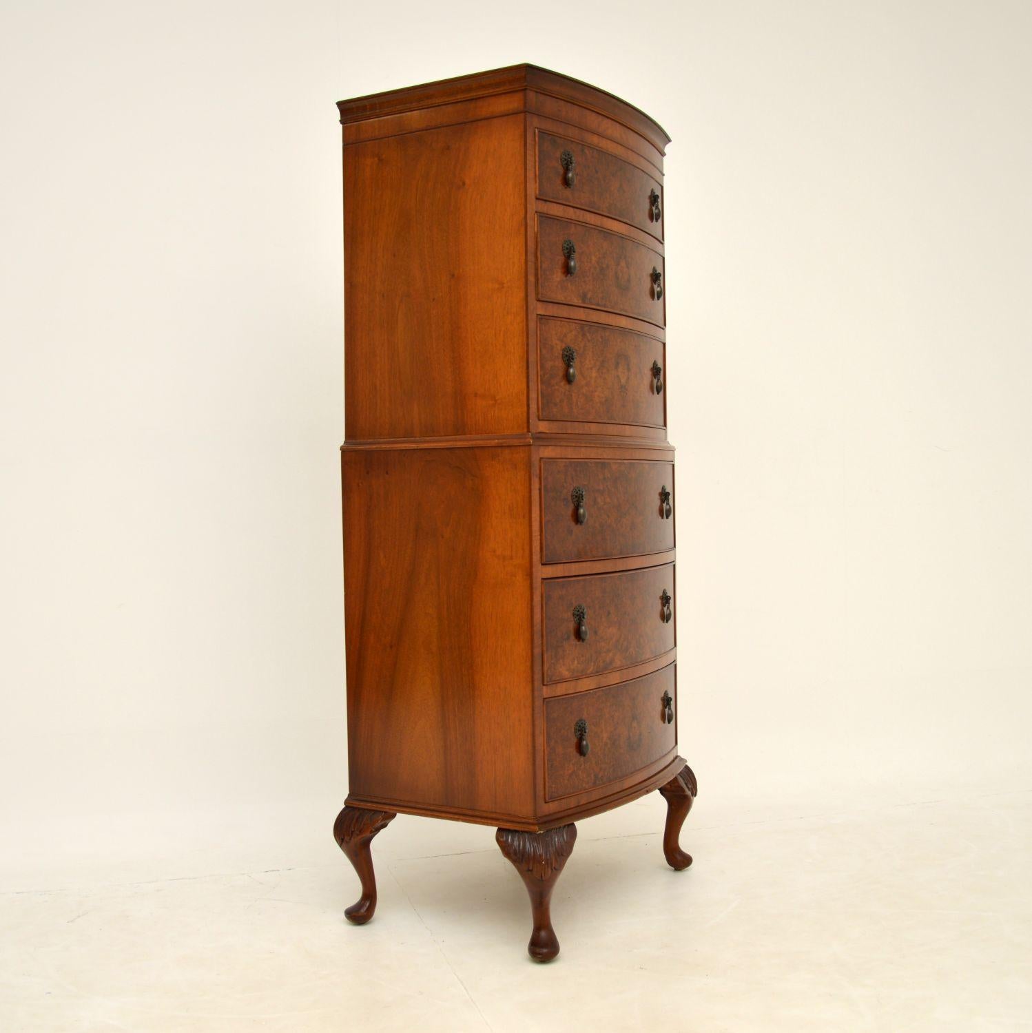 Antique Burr Walnut Chest on Chest of Drawers 2