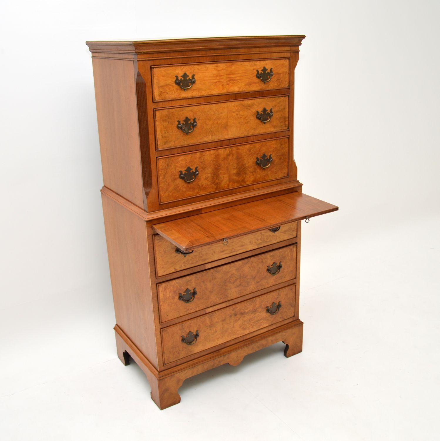 Antique Burr Walnut Chest on Chest of Drawers 2