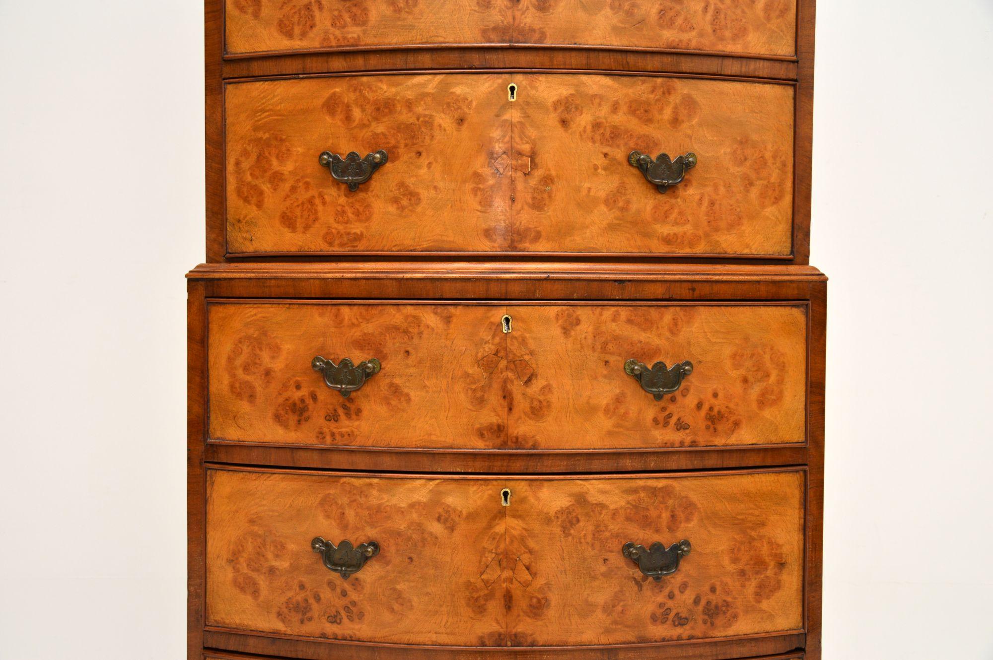 Antique Burr Walnut Chest on Chest of Drawers For Sale 2