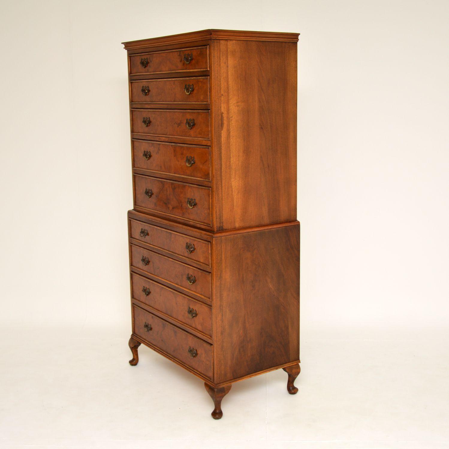 Antique Burr Walnut Chest on Chest of Drawers 3