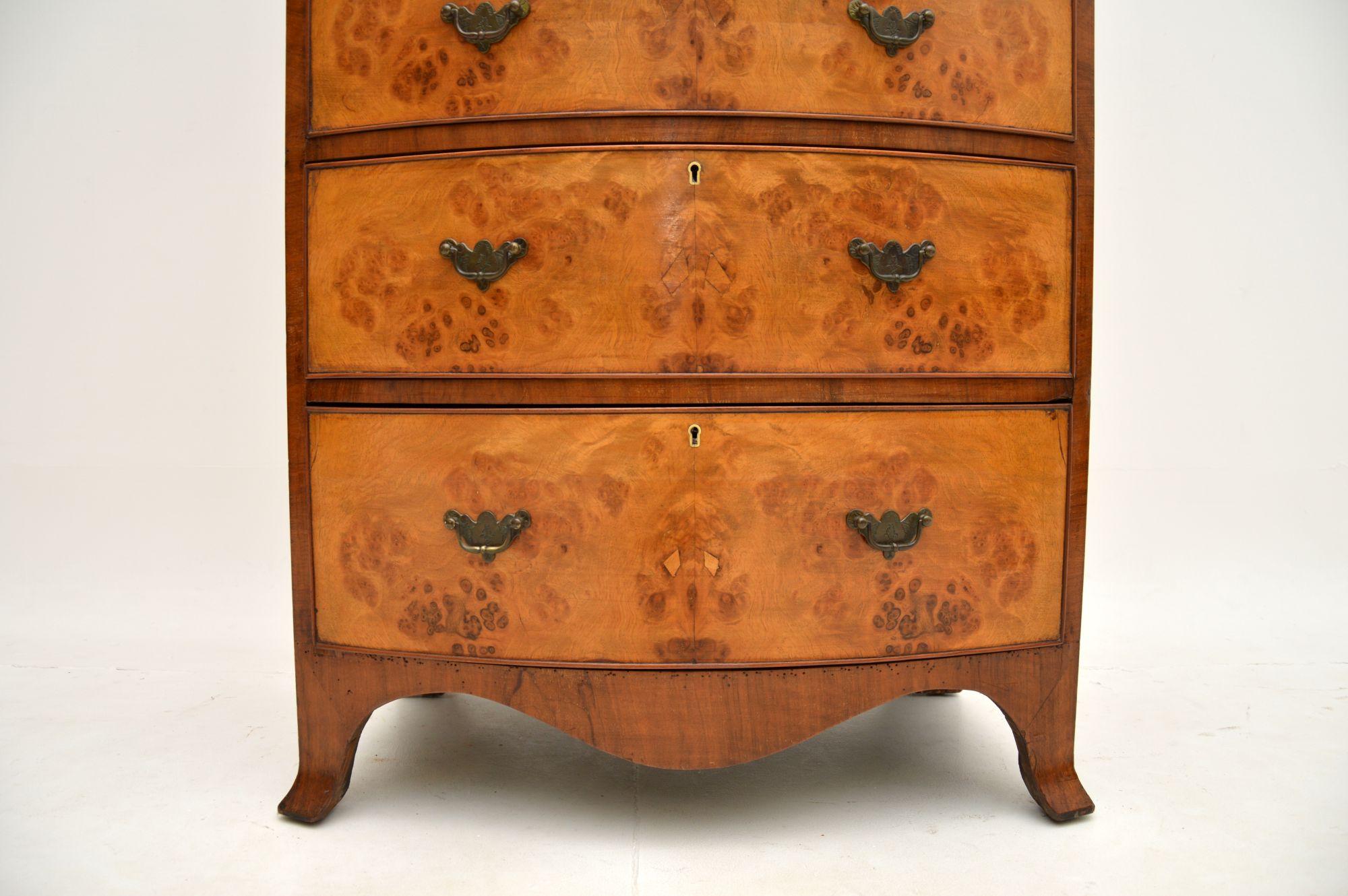 Antique Burr Walnut Chest on Chest of Drawers For Sale 3