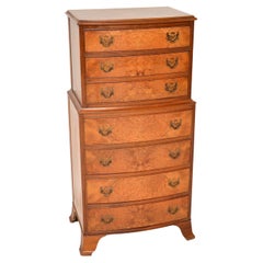 Vintage Burr Walnut Chest on Chest of Drawers