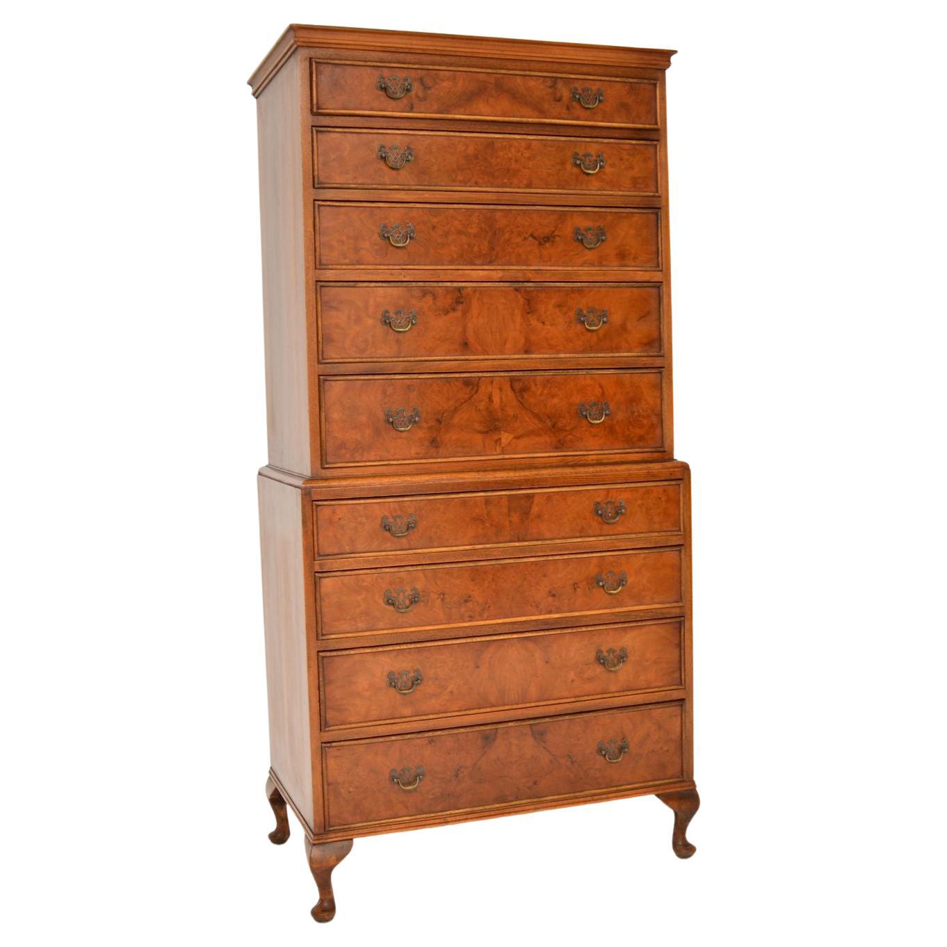 Antique Burr Walnut Chest on Chest of Drawers