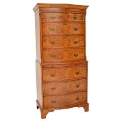 Vintage Burr Walnut Chest on Chest of Drawers