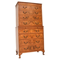 Vintage Burr Walnut Chest on Chest of Drawers