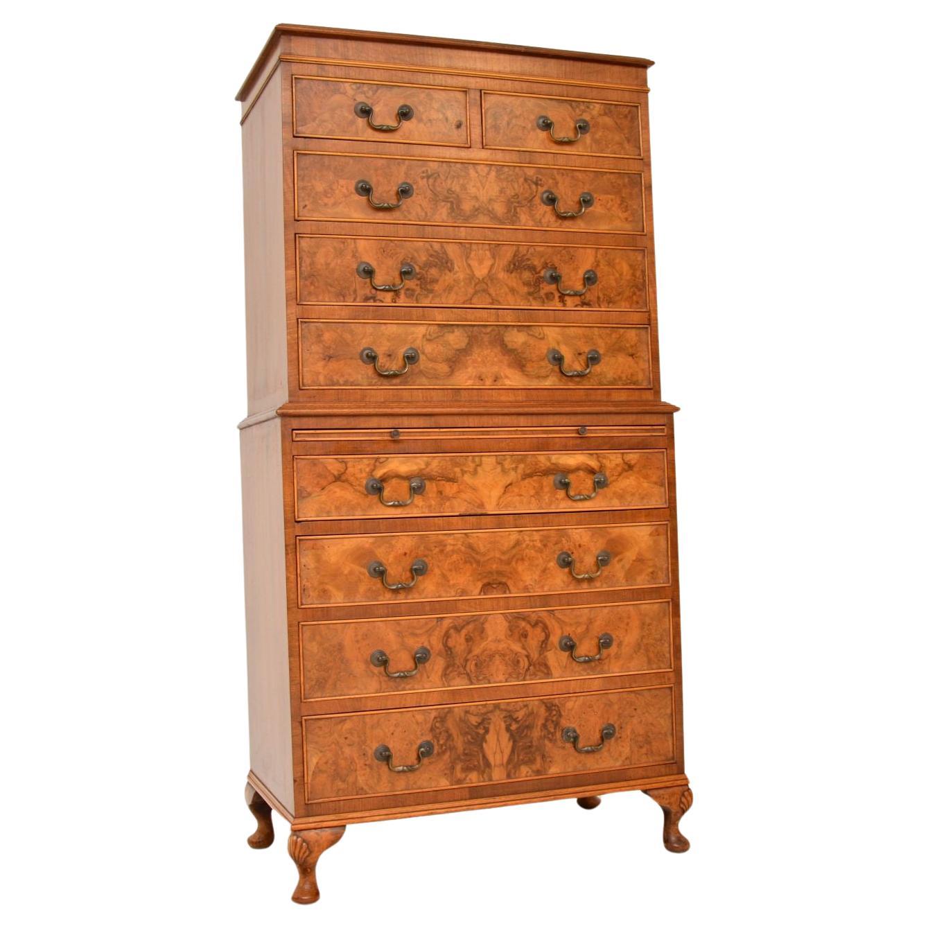 Burr Walnut Venner Chest Of Drawers On Legs With Wood Top For Sale at