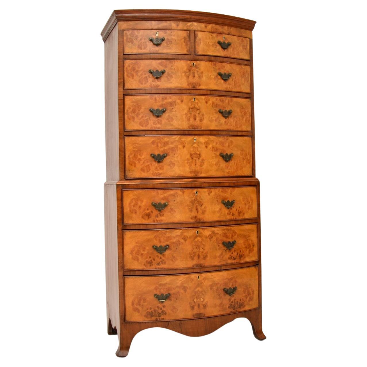 Antique Burr Walnut Chest on Chest of Drawers For Sale