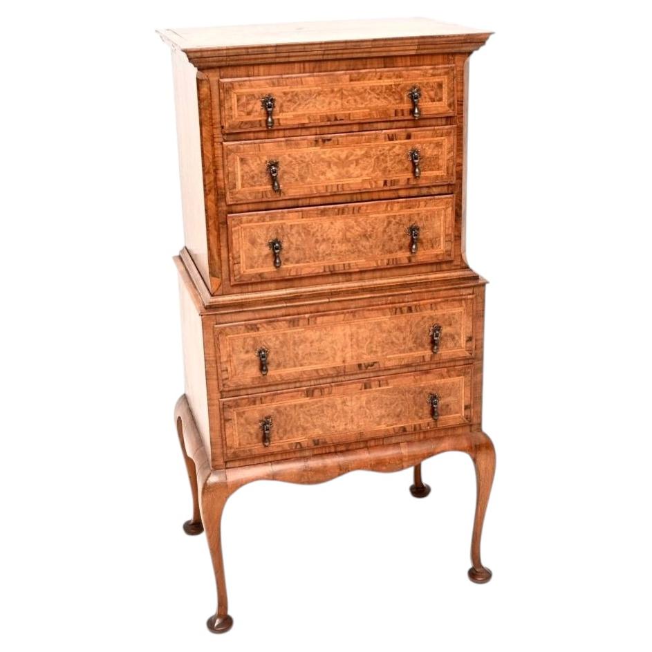 Antique Burr Walnut Chest on Chest of Drawers