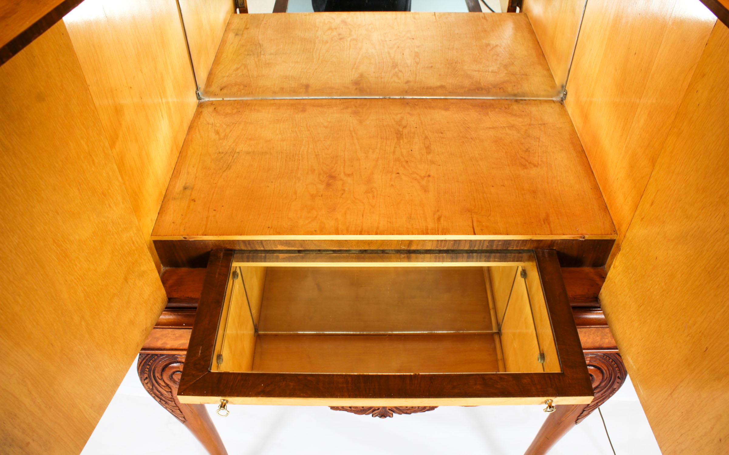 Antico mobile da cocktail in radica di noce per bevande, bar e bicchieri secchi Circa 1930 in vendita 11