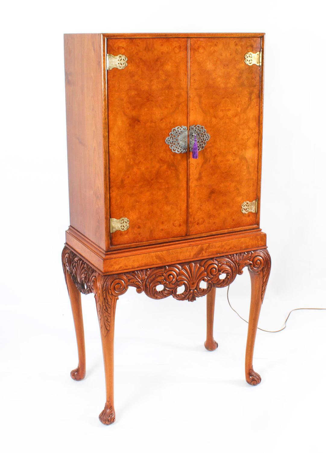 Antico mobile da cocktail in radica di noce per bevande, bar e bicchieri secchi Circa 1930 in vendita 15