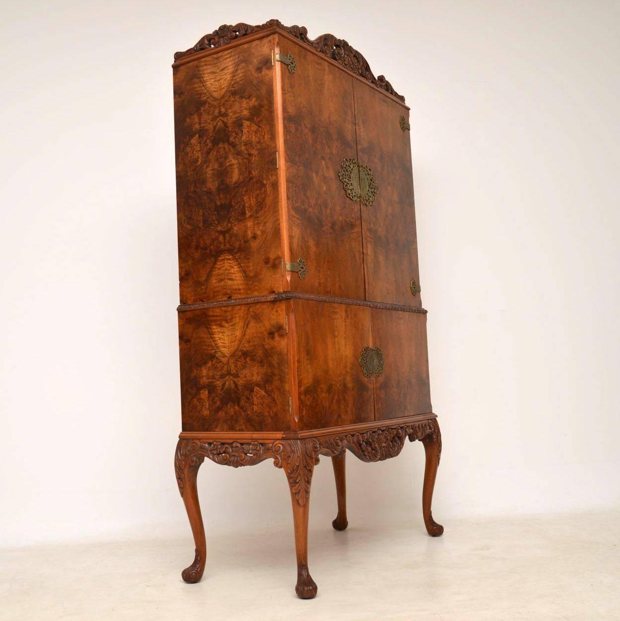 English Antique Burr Walnut Cocktail Cabinet