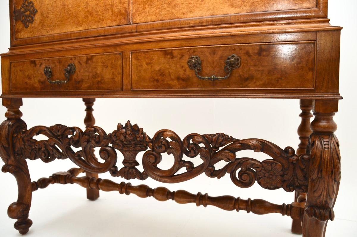 Antique Burr Walnut Cocktail Drinks Cabinet For Sale 7