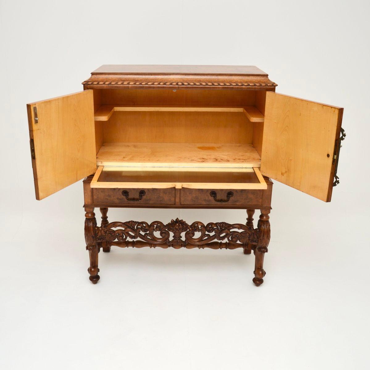 Early 20th Century Antique Burr Walnut Cocktail Drinks Cabinet For Sale