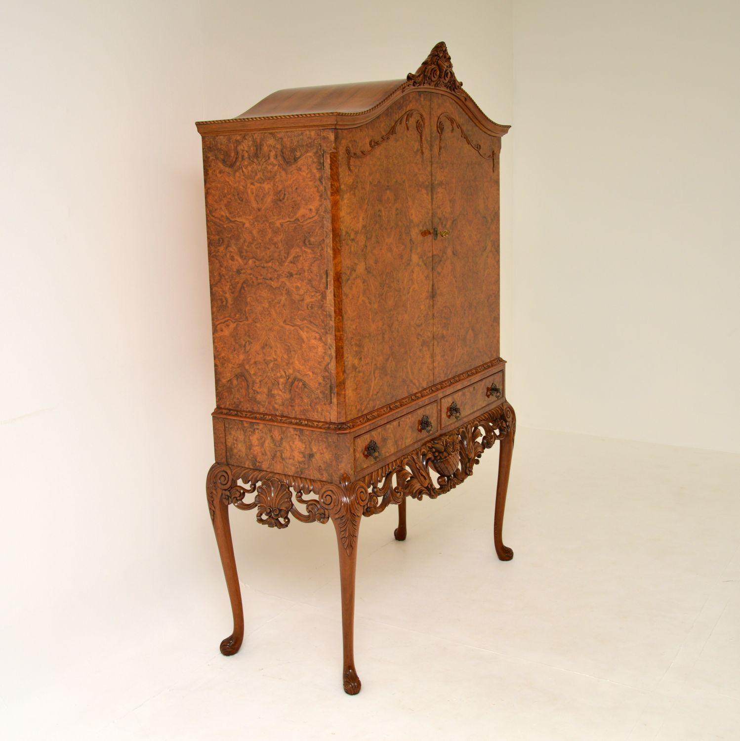 Antique Burr Walnut Cocktail Drinks Cabinet 2