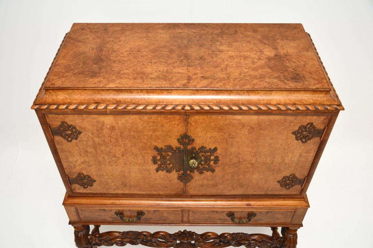 Antique Burr Walnut Cocktail Drinks Cabinet For Sale 3