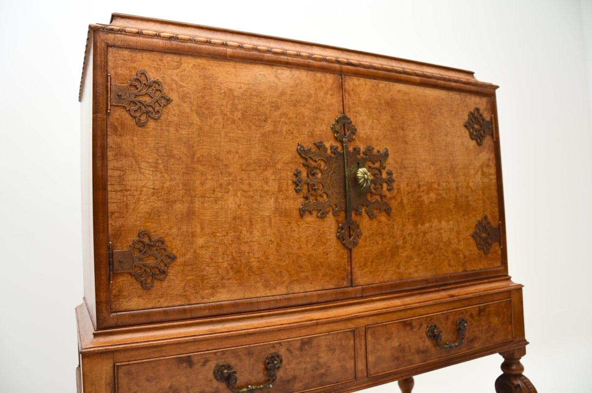 Antique Burr Walnut Cocktail Drinks Cabinet For Sale 4