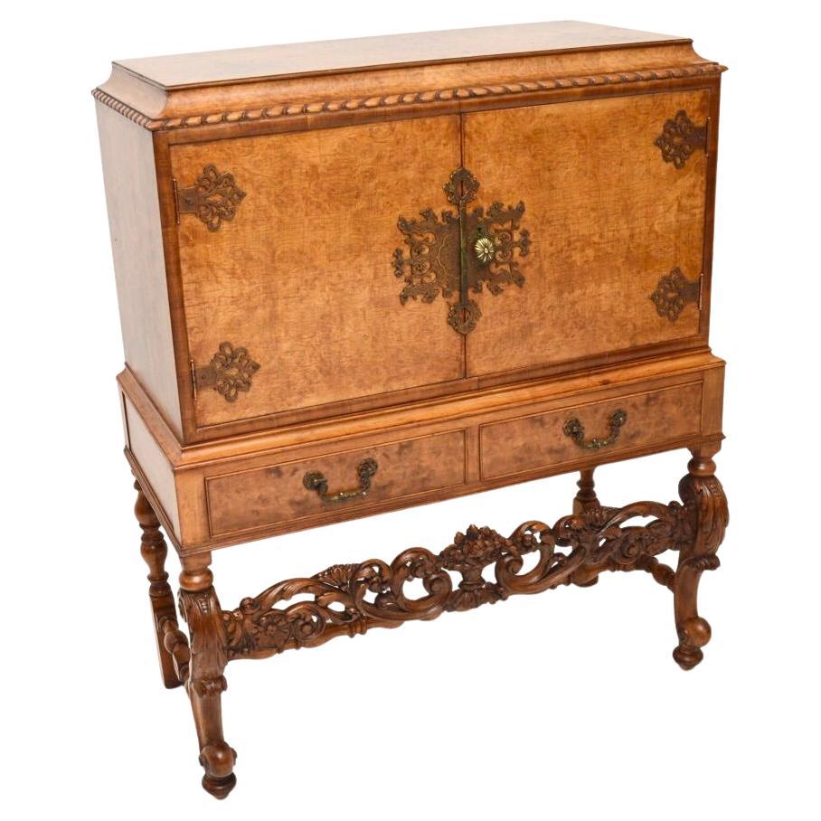 Antique Burr Walnut Cocktail Drinks Cabinet For Sale