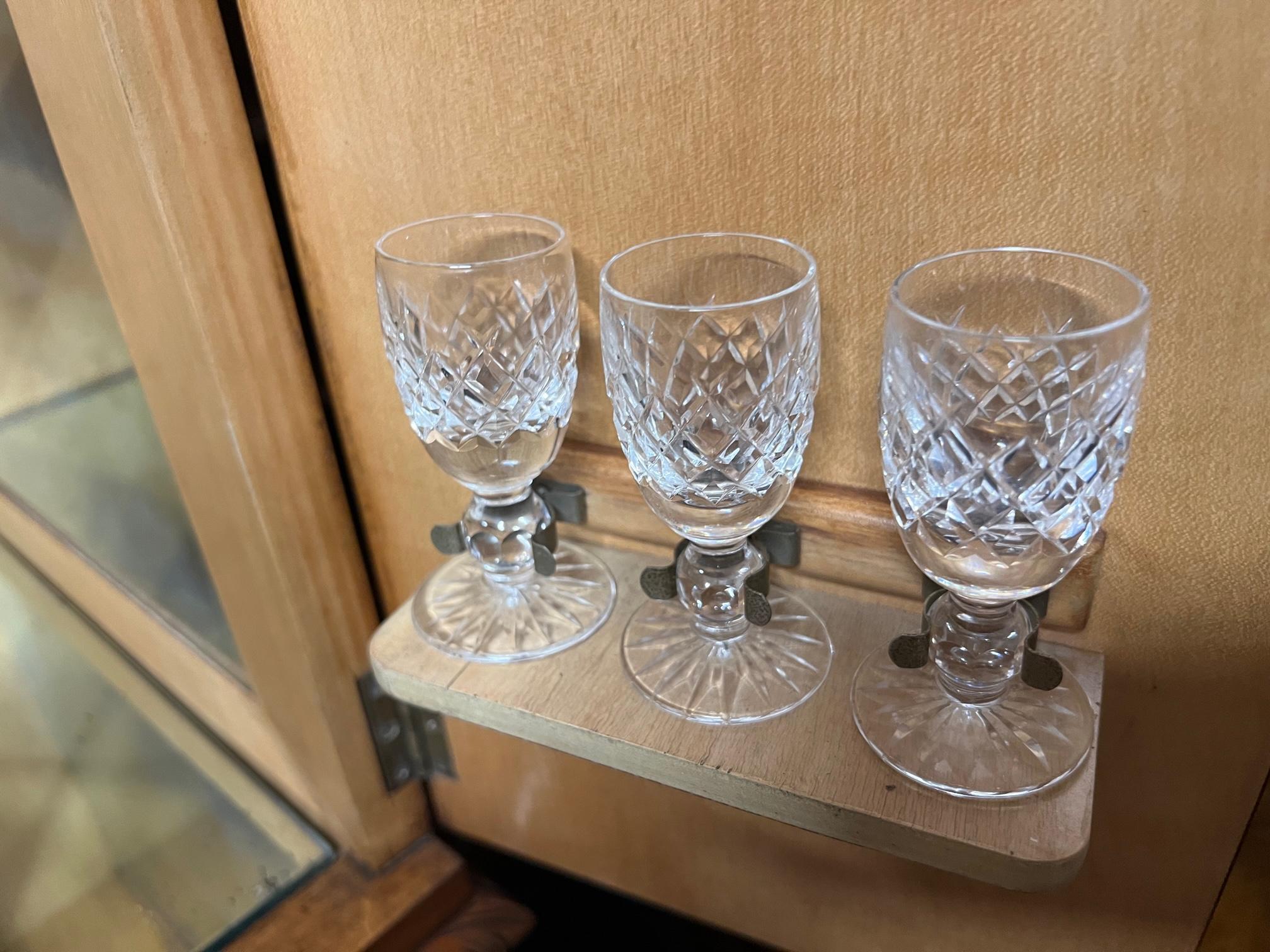 Antique Burr Walnut Cocktail Drinks Dry Bar Cabinet & Glassware 1920s 3