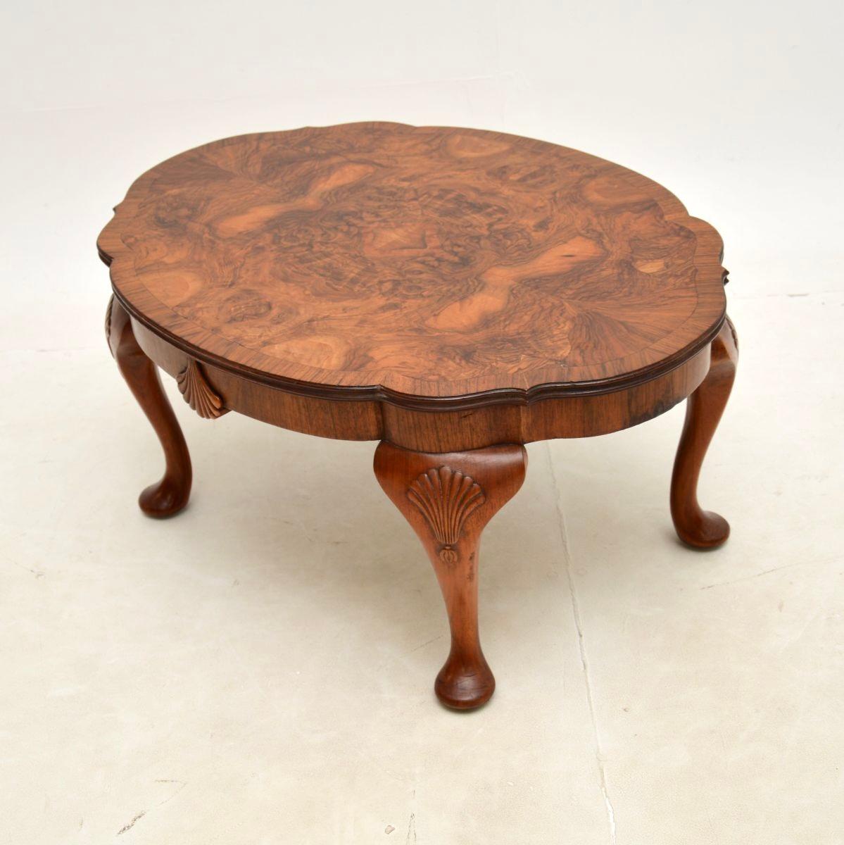 Queen Anne Antique Burr Walnut Coffee Table For Sale