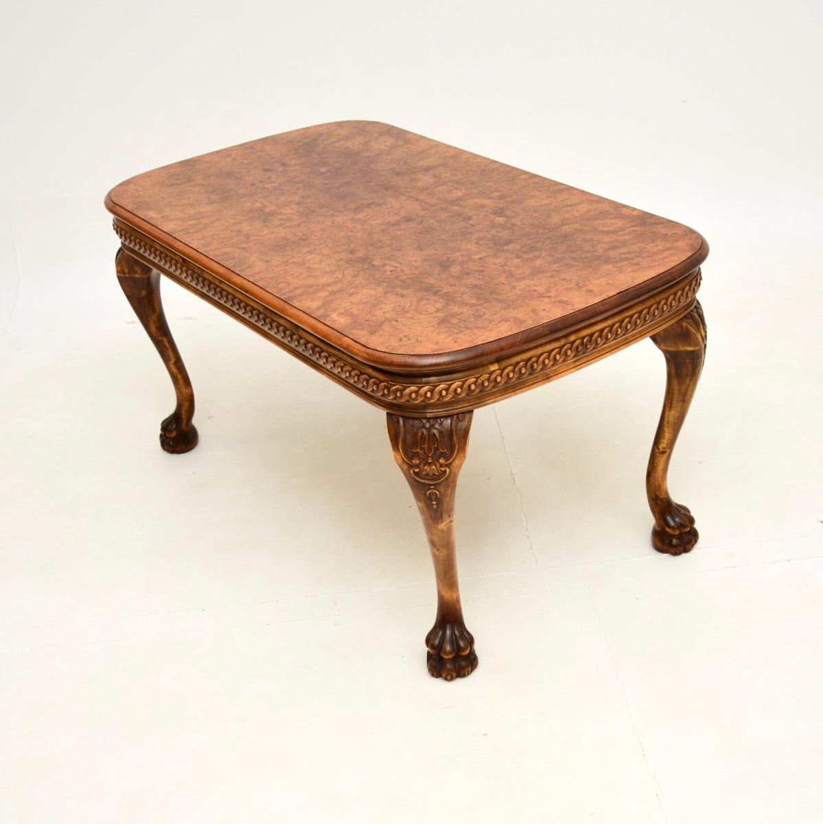 Queen Anne Antique Burr Walnut Coffee Table For Sale