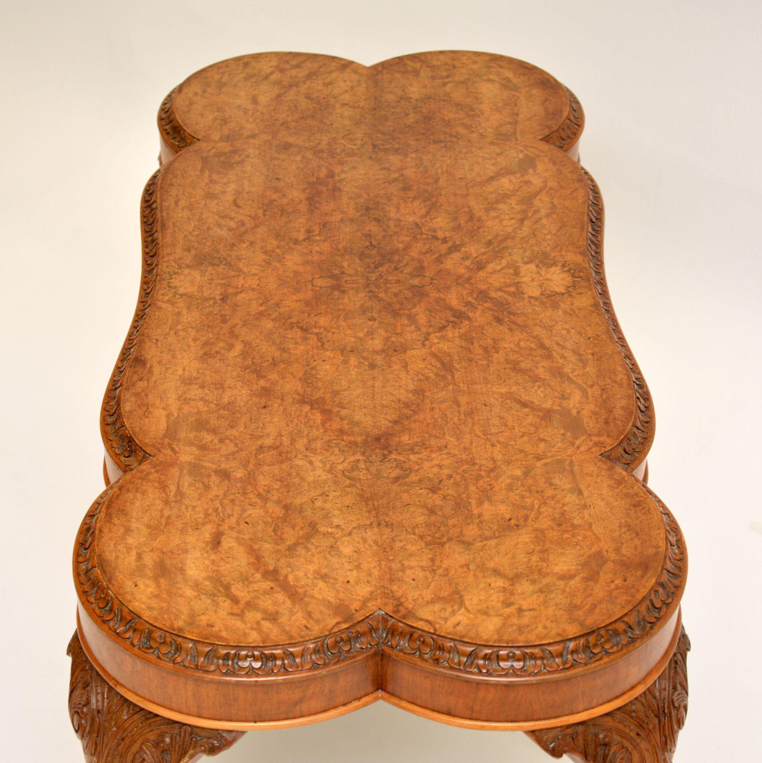 British Antique Burr Walnut Coffee Table
