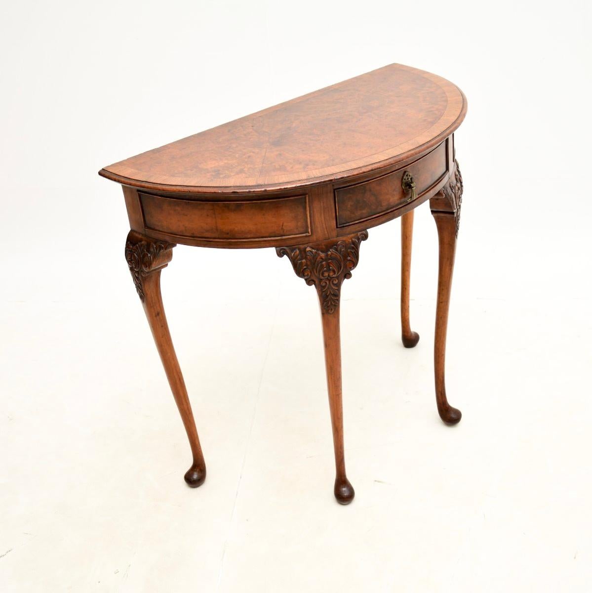 Queen Anne Antique Burr Walnut Console Side Table For Sale