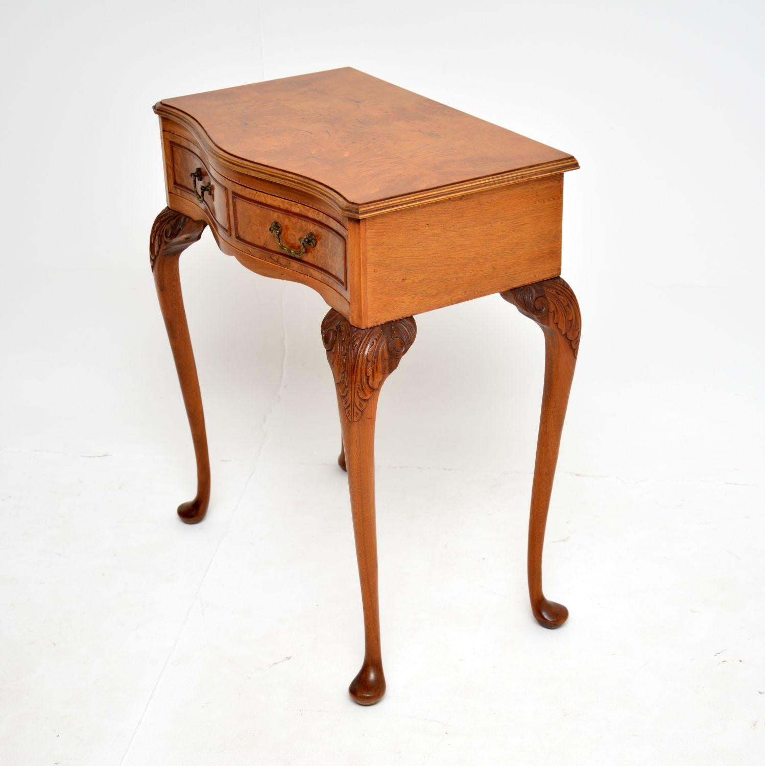 English Antique Burr Walnut Console Side Table