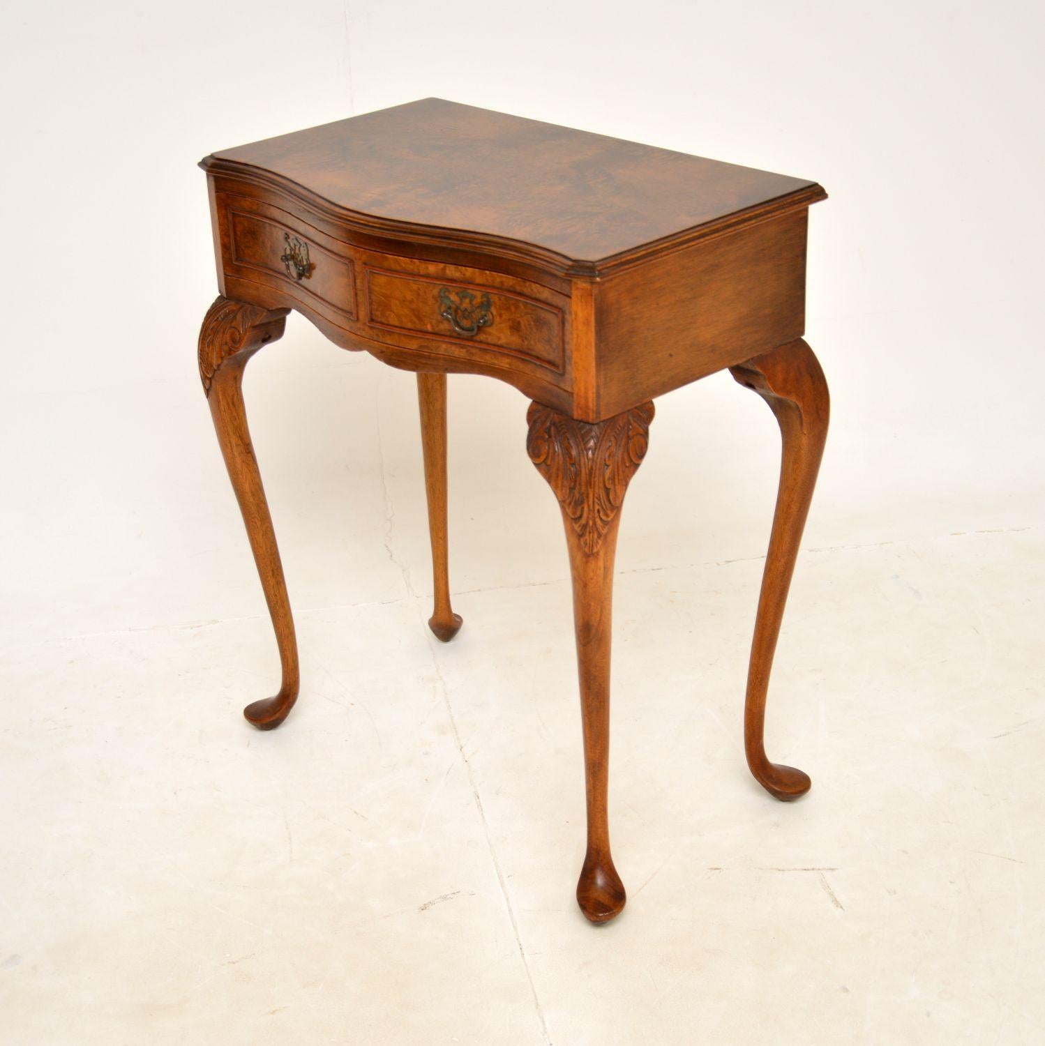 British Antique Burr Walnut Console / Side Table