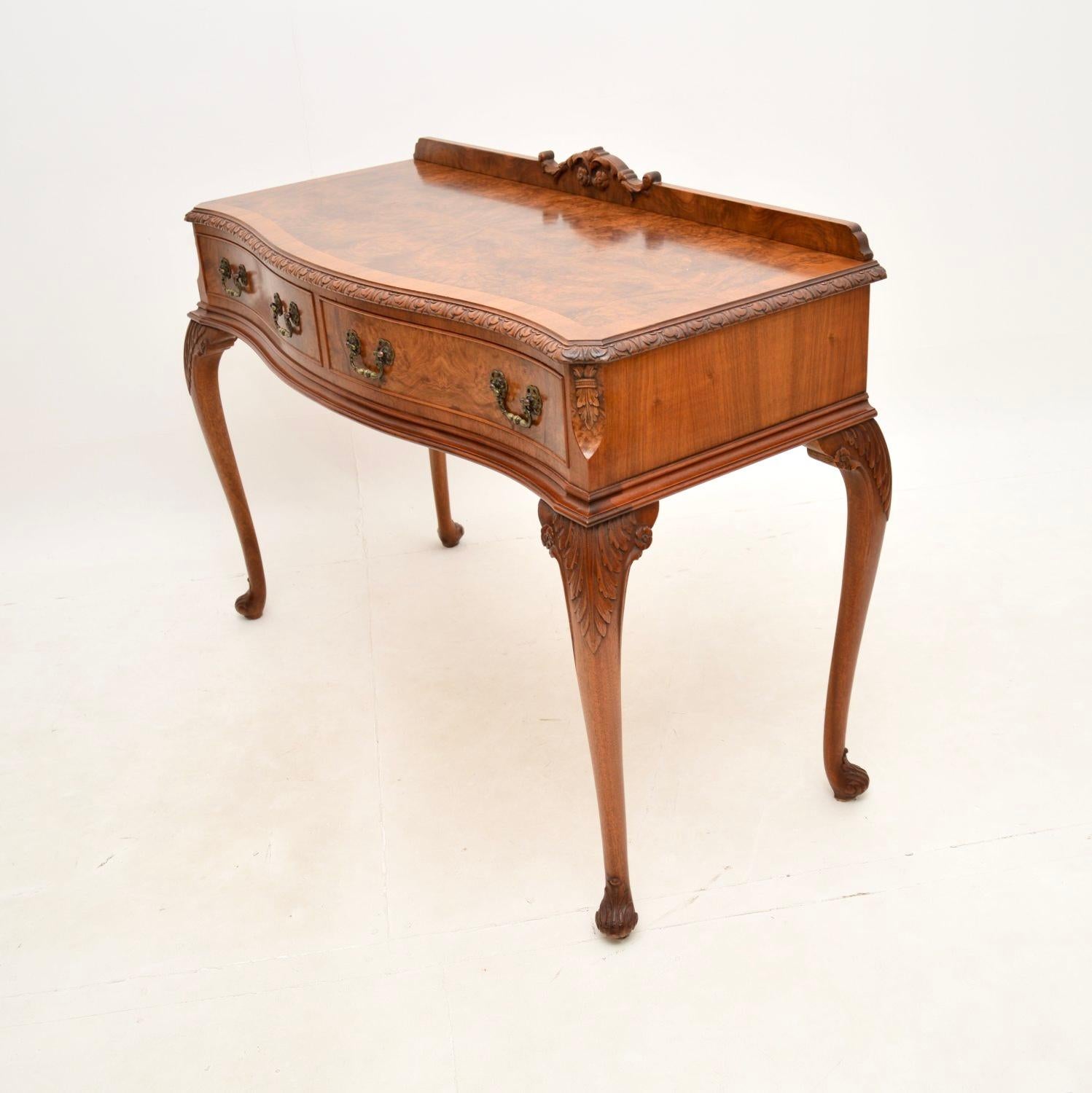 British Antique Burr Walnut Console / Side Table