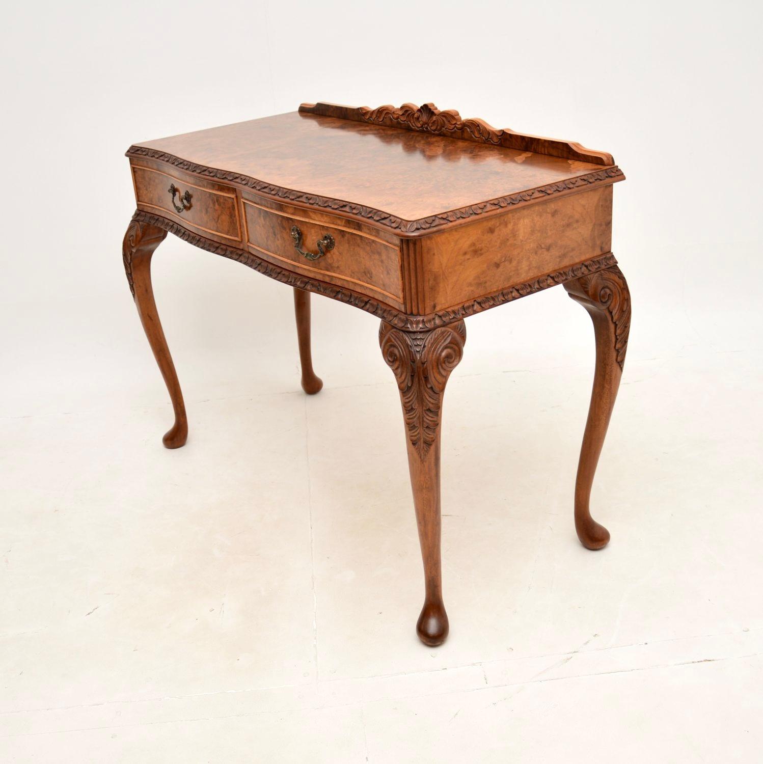 British Antique Burr Walnut Console / Side Table For Sale
