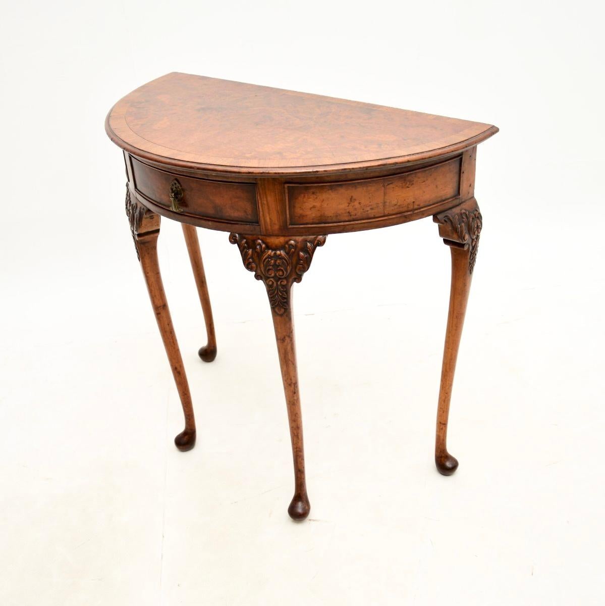 British Antique Burr Walnut Console Side Table For Sale